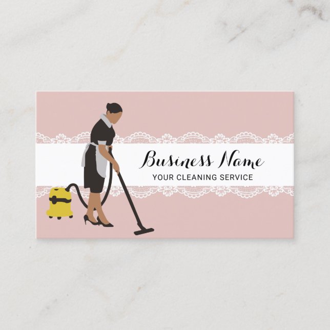 Maid House Cleaning Service Girly Pink Business Card (Front)
