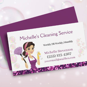 Maid House Cleaning Service Purple Glitter Business Card