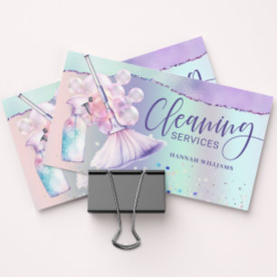 Maid & House Cleaning Services Holographic  Business Card