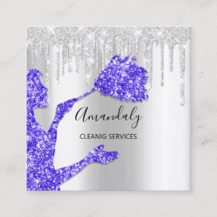 Maid House Cleaning Services Logo Royal Blue Square Business Card