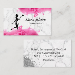 Maid House Cleaning Services Rose Gold Glitter Mop Business Card