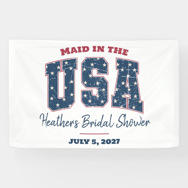 Maid in the USA, Stars, Stripes Bridal Shower Banner (Horizontal)