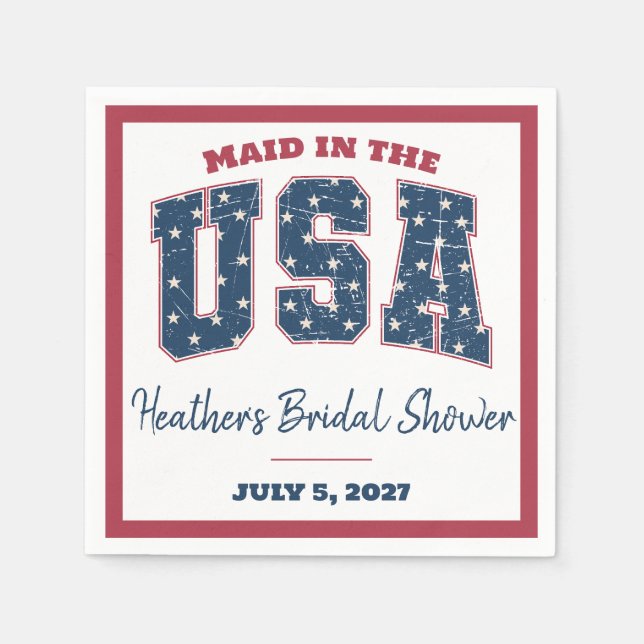 Maid in the USA, Stars, Stripes Bridal Shower Napkin (Front)