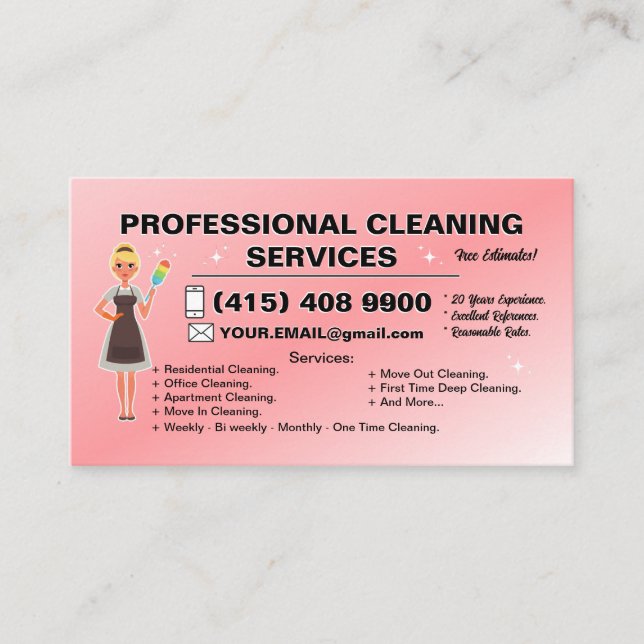 Maid Janitorial Lady Business Card House Cleaning  (Front)