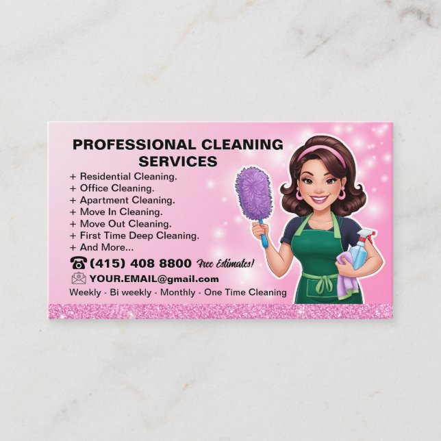 Maid Janitorial Lady Business Card House Cleaning  (Front)