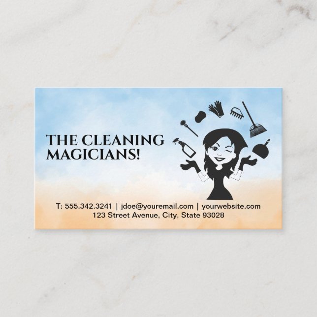 Maid Juggling Cleaning Tools Business Card (Front)