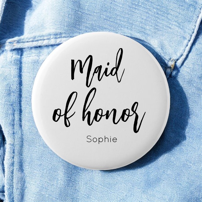 Maid of Honor Black White Wedding Button (Creator Uploaded)