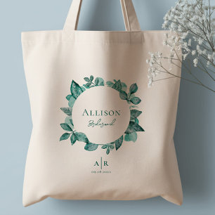 Maid of Honor, Bridesmaid, Teal Greenery Wedding Tote Bag