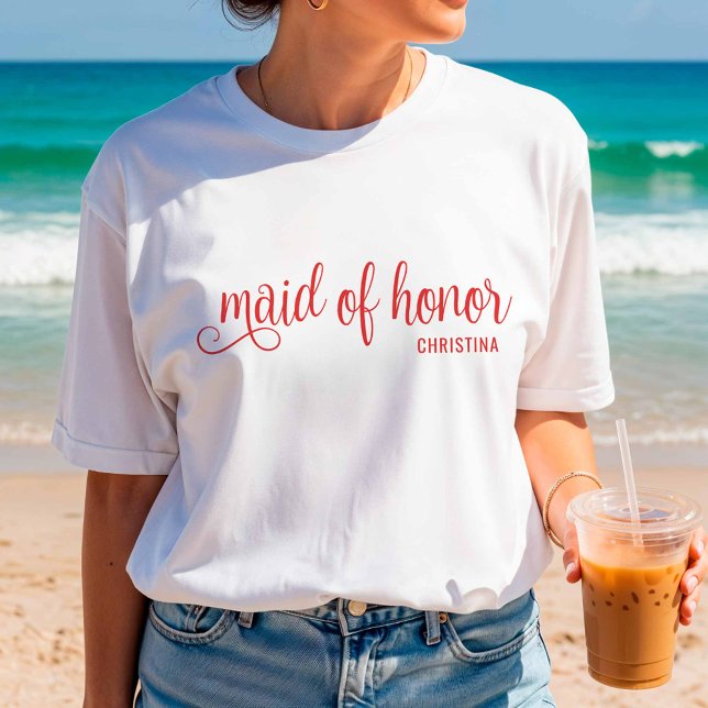 Maid of Honor Calligraphy Red Bach  T-Shirt (Creator Uploaded)