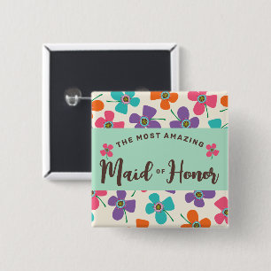 MAID OF HONOR Colourful Daisy Pop Wedding Button