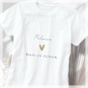 Maid of Honor Gold Heart Modern Script T-Shirt
