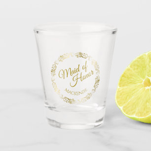Maid of Honor Lacy Gold Border Wedding Favor Shot Glass