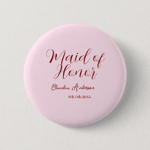 Maid of honor mauve name date pink pastel brides 6 cm round badge
