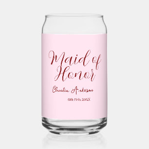 Maid of honor mauve name date pink pastel brides can glass