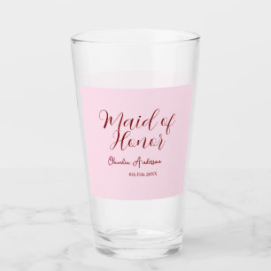 Maid of honor mauve name date pink pastel brides glass