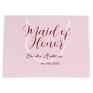 Maid of honor mauve name date pink pastel brides large gift bag