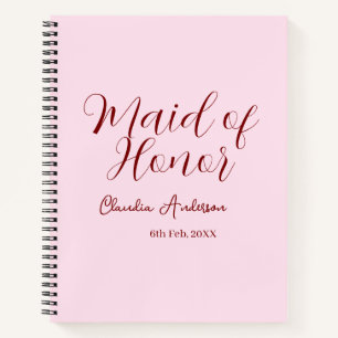 Maid of honor mauve name date pink pastel brides notebook