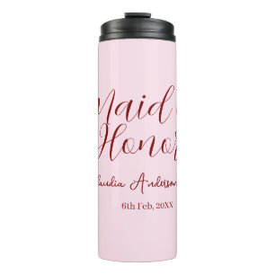 Maid of honor mauve name date pink pastel brides thermal tumbler