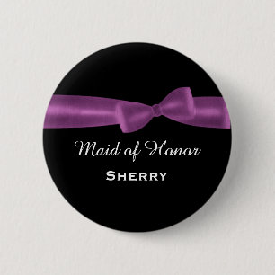 MAID OF HONOR Purple Bow Wedding Custom V06 6 Cm Round Badge
