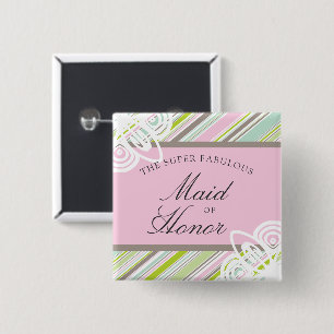 MAID OF HONOR Sweet Garden Stripes Wedding Button