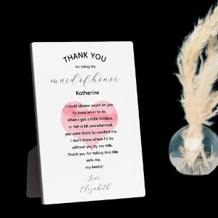 Maid of Honor Thank You Plaque Poem