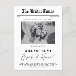 Maid of Honour asking, customisable Newspaper Postcard