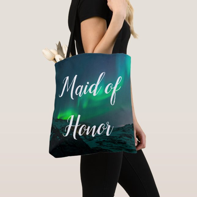 Maid of Honour Aurora Lights Script Elegant Weddin Tote Bag (Close Up)
