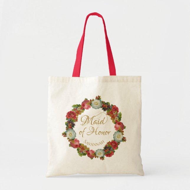 Maid of Honour Autumn Floral Elegant Wedding Tote Bag (Front)