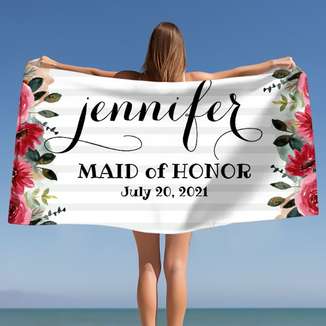 Maid of Honour Bachelorette Personalised  Beach Towel (Maid of Honor Bachelorette Personalized Beach Towel)