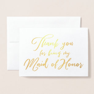 Maid of Honour Beautiful Wedding Thank you Foil Card