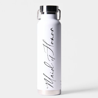 Maid of Honour | Black Modern Script Custom Water Bottle