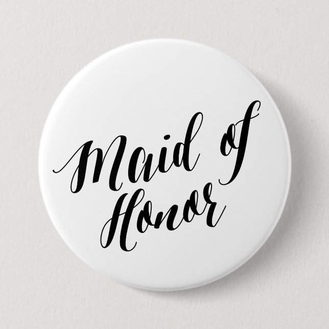 Maid of Honour Black Script Button (Front)