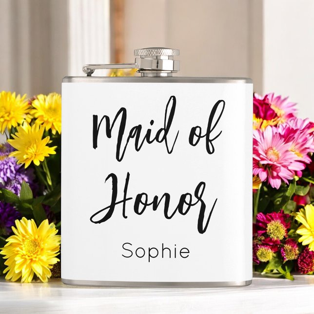 Maid of Honour Black White Bridesmaid  Hip Flask (Creator Uploaded)
