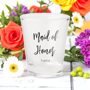 Maid of Honour Black White Wedding Shot Glass