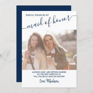 Maid of Honour Blue and White Photo Proposal Card