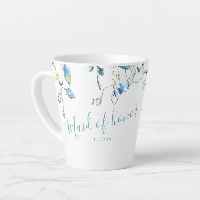 Maid of Honour Blue Watercolor Orchid Mug (Left Angle)