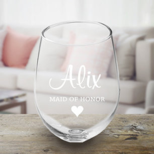 Maid of Honour Bridal Party Stemless Wine Glasses