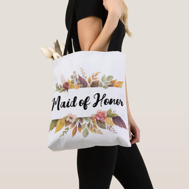 Maid of Honour Burgundy Floral Autumn Fall Wedding Tote Bag (Close Up)