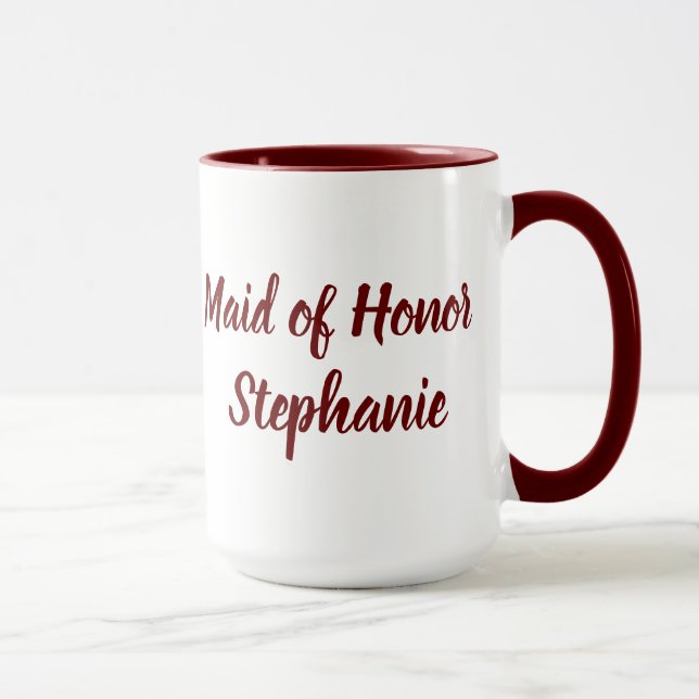 Maid of Honour Burgundy Script Weddings Mug (Right)