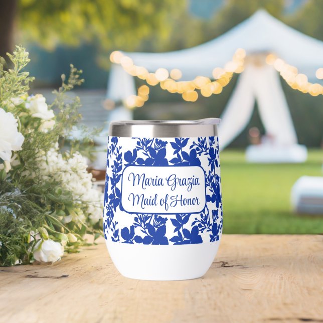 Maid of Honour Chic White Blue Floral  (Wedding)