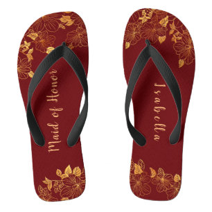 Maid of Honour Dark Burgundy & Gold Foliage Jandals