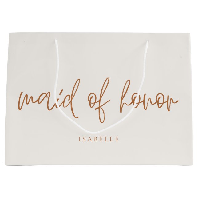 Maid of Honour Earthy Boho Handwritten Script Large Gift Bag (Front)