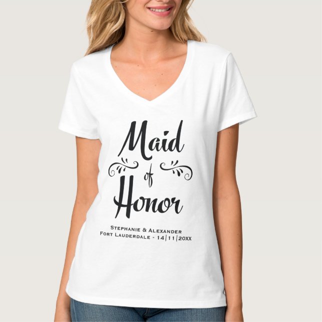 Maid of Honour Elegant Black White Rehearsal Dinne T-Shirt (Front)