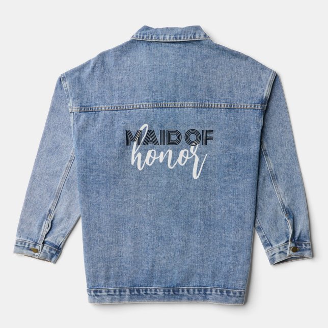 Maid of Honour Elegant White Script Typography Denim Jacket (Back)