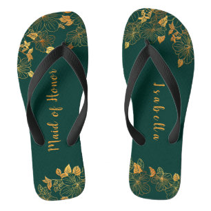 Maid of Honour Emerald Green & Gold Foliage Jandals