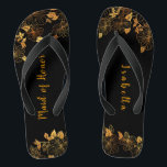 Maid of Honour Emerald Green & Gold Foliage  Jandals<br><div class="desc">These gorgeous emerald green and gold foliage maid of honour flip flops feature golden foliage pattern and modern typography on timeless dark green background. It's a beautiful gift for your bridal party. View the collection on this page to find matching items. ♥Customise it with your information. ♥ If you want...</div>