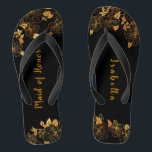 Maid of Honour Emerald Green & Gold Foliage  Jandals<br><div class="desc">These gorgeous emerald green and gold foliage maid of honour flip flops feature golden foliage pattern and modern typography on timeless dark green background. It's a beautiful gift for your bridal party. View the collection on this page to find matching items. ♥Customise it with your information. ♥ If you want...</div>