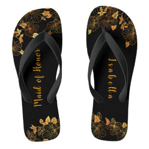 Maid of Honour Emerald Green & Gold Foliage  Jandals