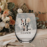 Maid of Honour Floral Letter Bridal Party Wedding Stemless Wine Glass<br><div class="desc">Wine glass to personalise for your Maid of Honour as a thank you gift or to use at your bachelorette party, rehearsal dinner, reception etc. Maid of Honour is lettered with neutral boho floral letters and handwritten script. You can also add the name of the bride and groom and their...</div>
