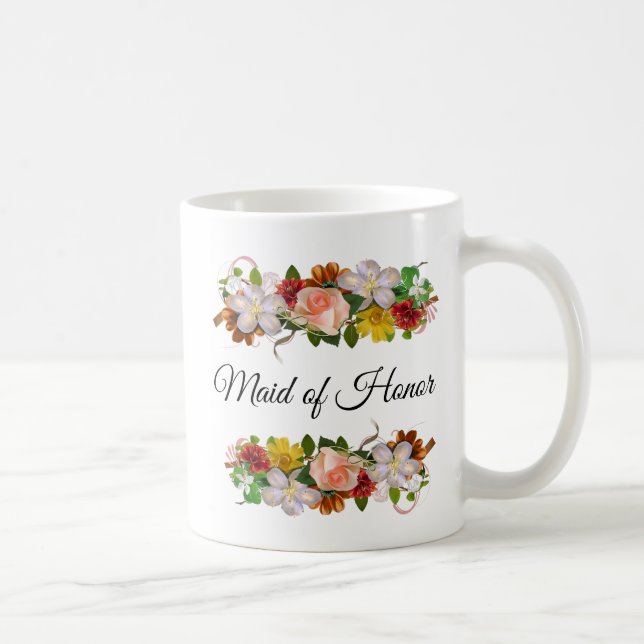 Maid of Honour Floral Rose Bouquet Mug (Right)